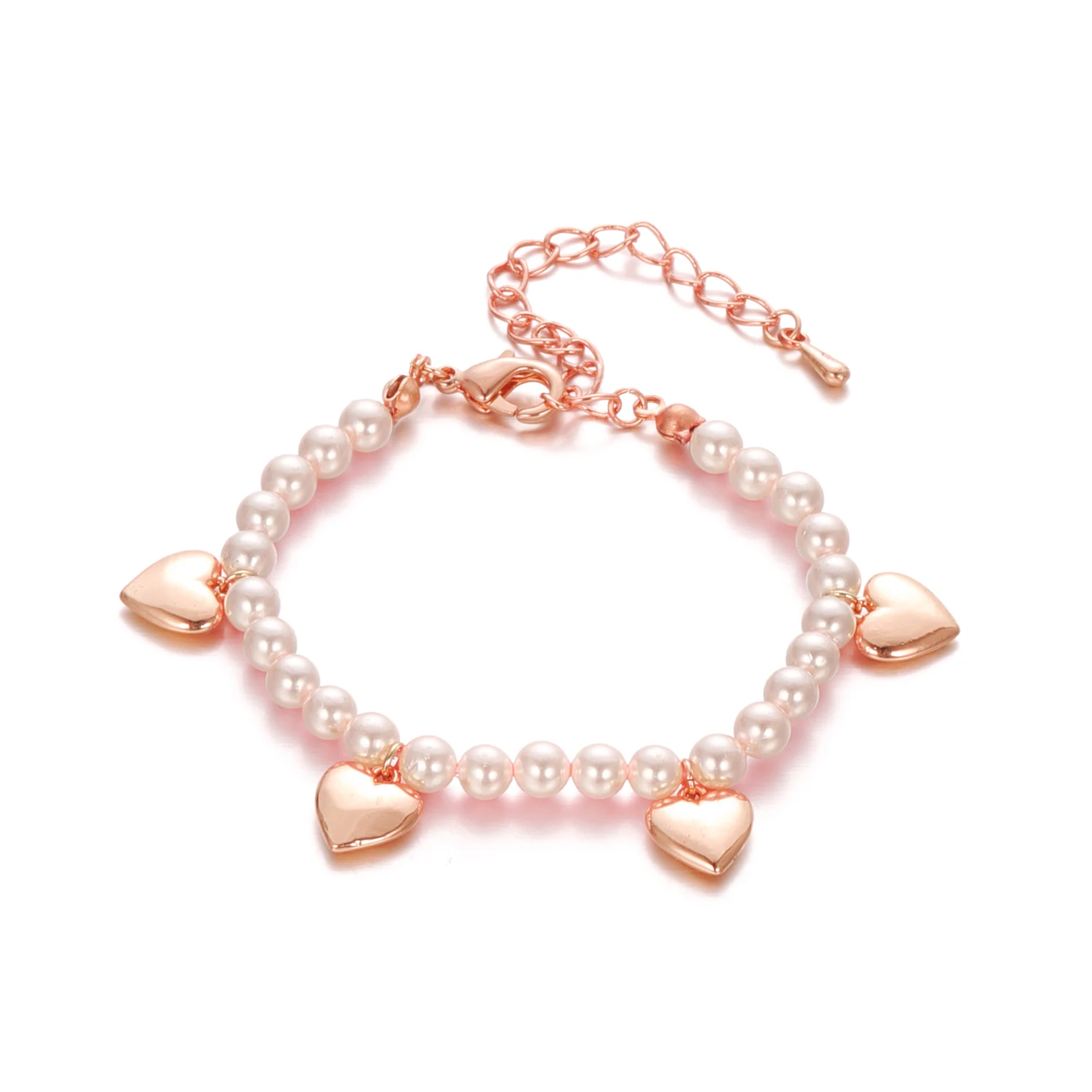 Gold Pink Beads With Heart Hamdmade Bracelet for Kids Fashion Accessories Holiday Gift