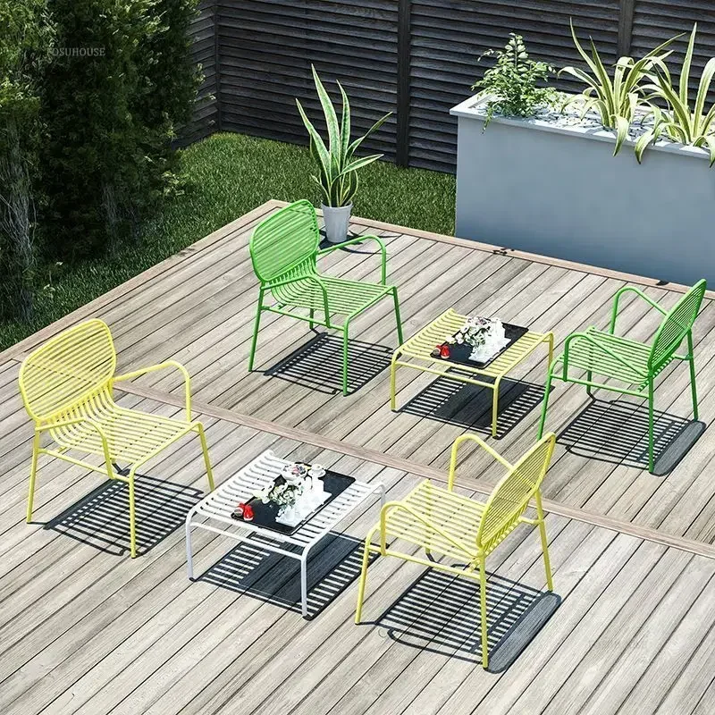 #Nordic Iron Outdoor Tables Courtyard Villa Garden Leisure Table and Chairs Outdoor Furniture Light Luxury Home Coffee Tables