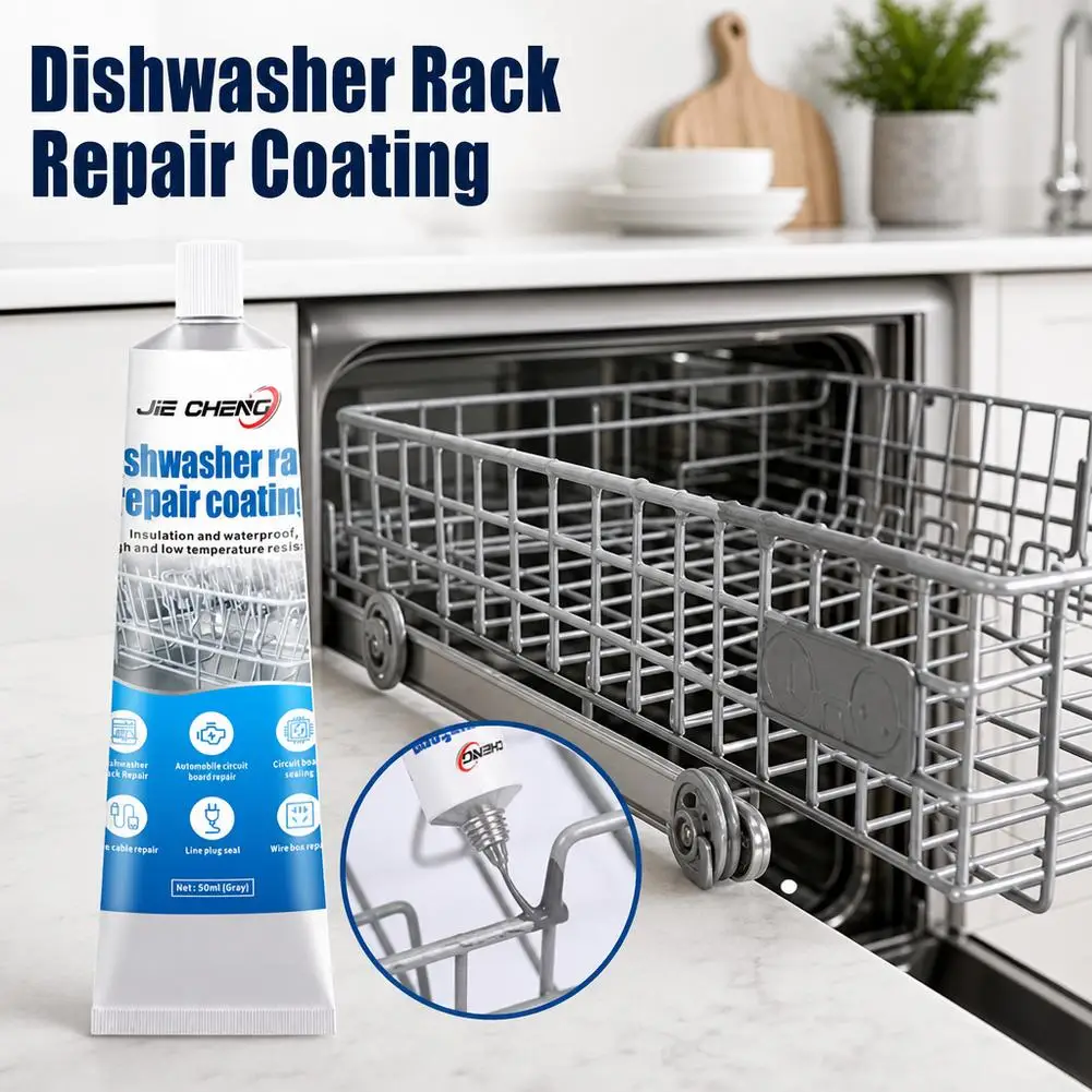 50ml Dishwasher Rack Repair Coating Glue Anti Rust Waterproof Paint With Scraper Tip For Kitchen Appliance Metal Rack Fix