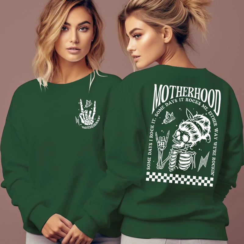 Motherhood Sweatshirt Women Hip Hop Rock Skull Skeleton Casual Hoodies Funny Mama Gifts Fashion Hoodless Pullover Female Hoodie
