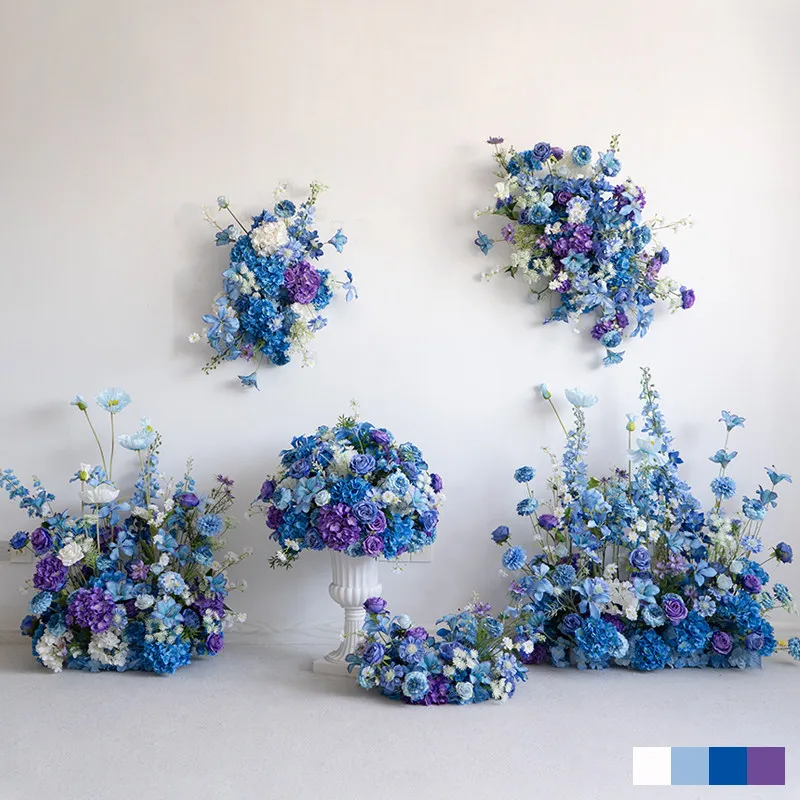 European-style blue artificial floral set wedding ceremony KT board wall hanging decoration wall arrangement fake flowers