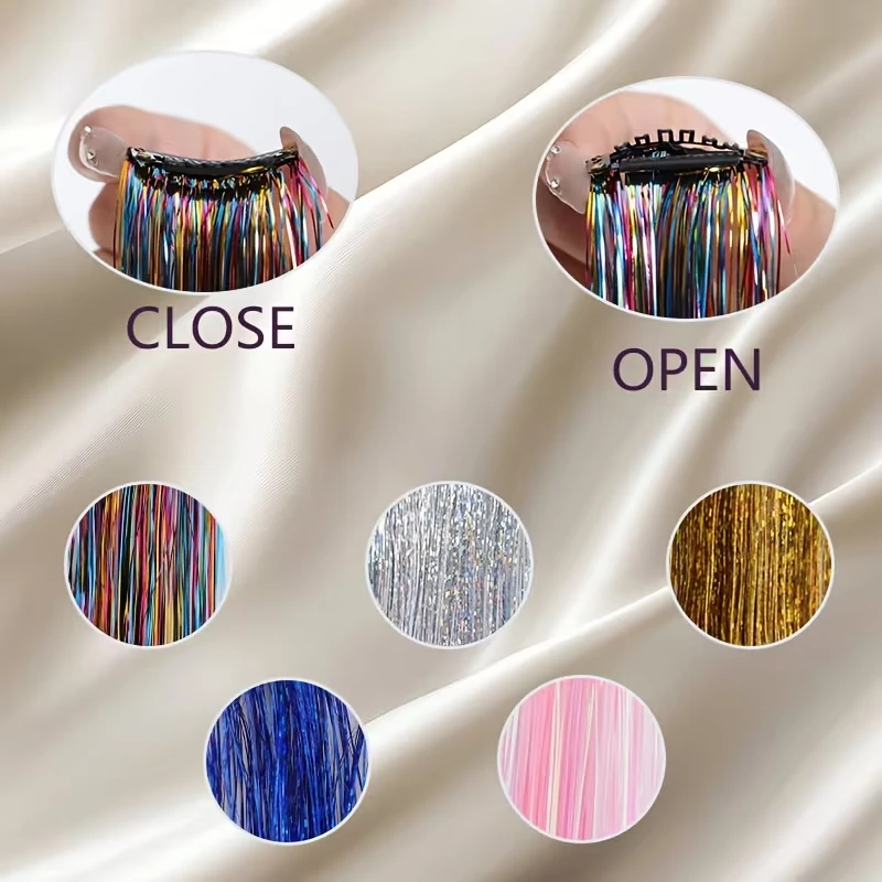 Extensiones de Cabello Sintético Tinsel Arcoíris Clip In Brillante Glitter Postizo para Mujeres Fiesta Cosplay DIY Accesorio de Cabello 5
