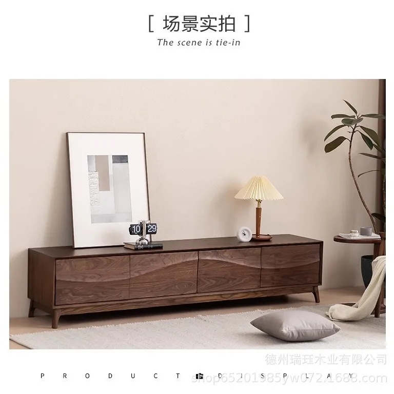 North American black walnut TV cabinet, all solid wood living room locker, audio-visualcabinet, Nordic modern simple log furnit