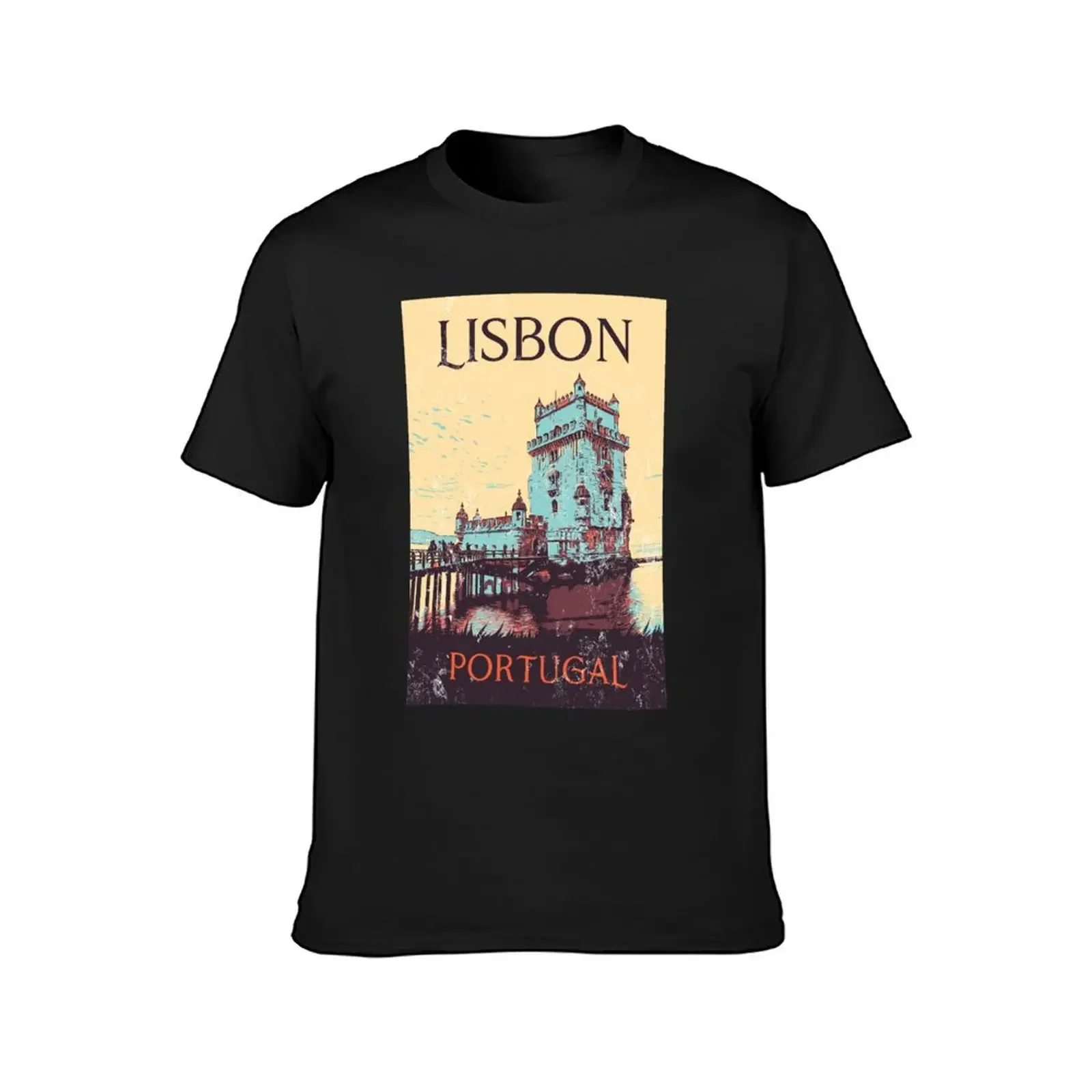 Lisbon Tower of Belem Illustration Iconic Monument Art T-Shirt cheap stuff tees tshirts for men