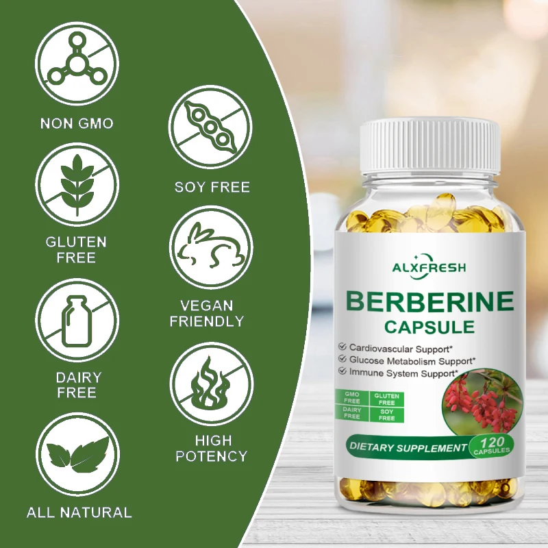 Alxfresh Berberine Extract Capsules for Improve Cardiovascular and Gastrointestinal Function and Promote Cholesterol Antioxidant