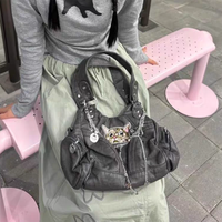 Richme Vintage Women Tote Bags 2024 New Designer Y2K E Girl Crossbody Shoulder Bags Fashion Moto Style Chains Bolso Mujer