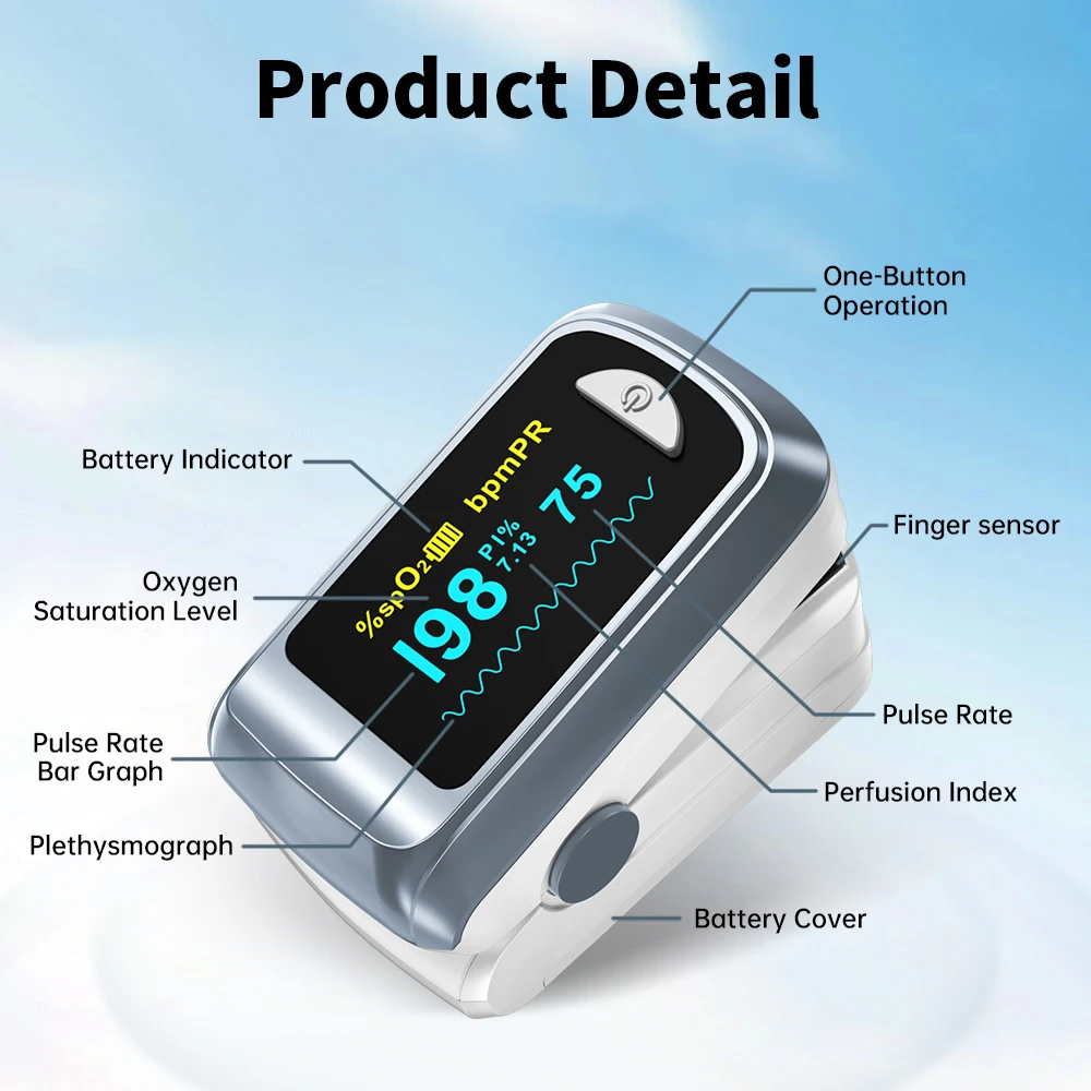 HEALTHTREE Medical Fingertip Pulse Oximeter SpO2 Oxymeter Health Monitor for Teenager Adult with Free Lanyard