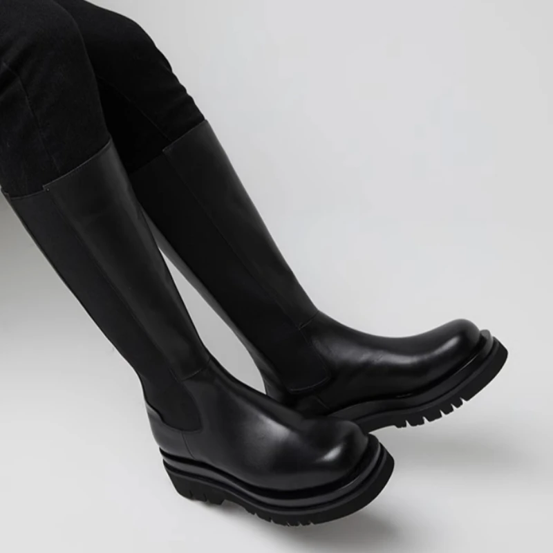 أحذية تشيلسي طويلة أحذية للرجال جلد طبيعي سميكة سوليد الارتفاع زيادة الأحذية النمط البريطاني الفاخرة جلد البقر أحذية طويلة #5