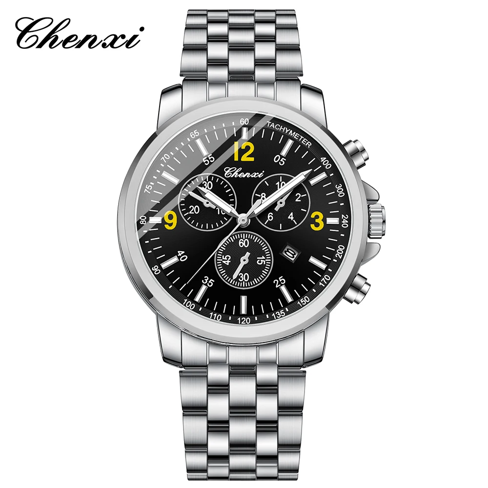 

CHENXI Деловые часы для мужчин Кварцевые часы с круглым циферблатом Светящиеся водонепроницаемые мужские часы с календарем