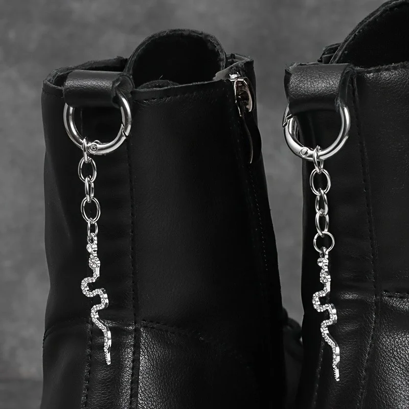 2Pcs Gothic Rhinestone snake chain, silver metal detachable shoe pendant hanging accessory, suitable for all kinds of boots