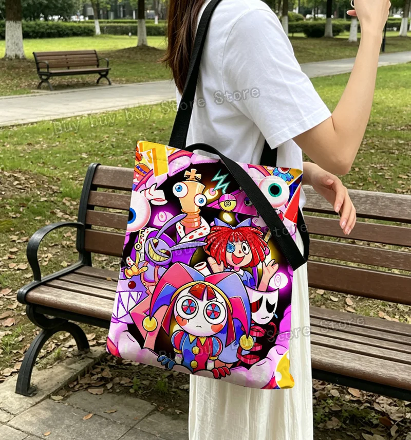 Anime Amazing Digital Circus Tote Bag Large Storage Pouch Casual Creative Canvas Handbag Cartoon Cute Fashion Shoulder Bags Gift