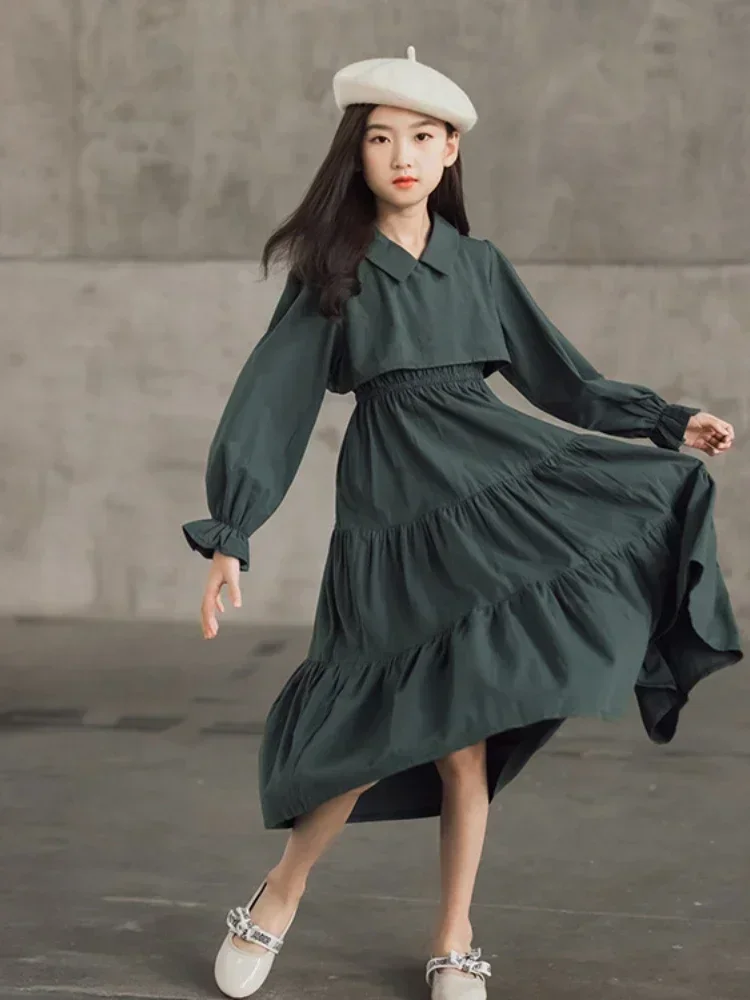 2024 Spring Teen Girls Elegant Long Shirt Dress Sleeve Black Cotton Party  Muslim Clothes 8 10 12 13 14  Years Girls Clothes