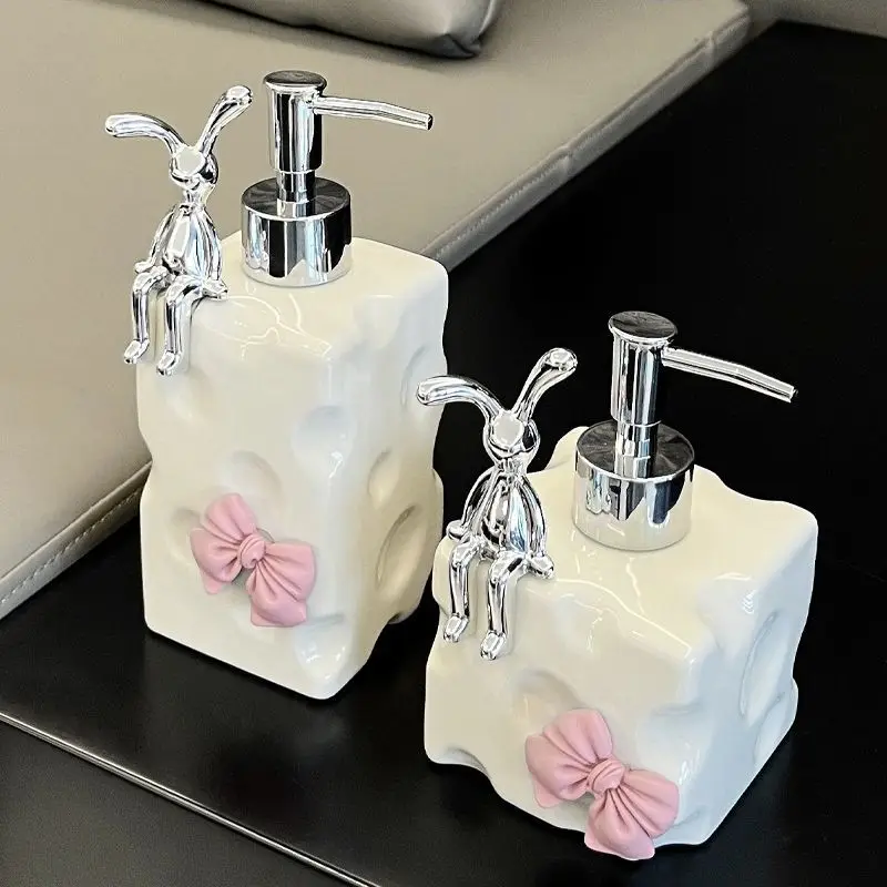 Bow Ceramic Lotion Bottle Silver Rabbit Soap Container Bathroom Accessories High-grade Makeup Remover Shampoo Storage Bottle New