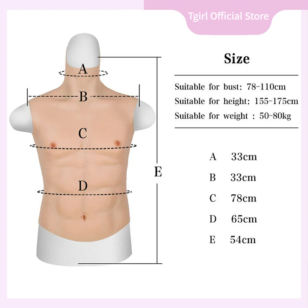 Tgirl-Faux Muscles Artificiels en Silicone Souple pour Homme, Simulation de Poitrine, Ventre Macho, Col Haut, Cosplay Crossdress