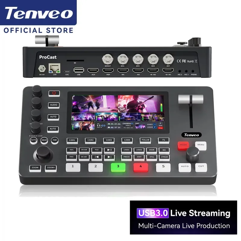 Hot Sale Live Streaming 4 Split Screen Keyboard Controller PCS00 Mixer Switcher 4 Channel Broadcast Control Keyboard 4K Video