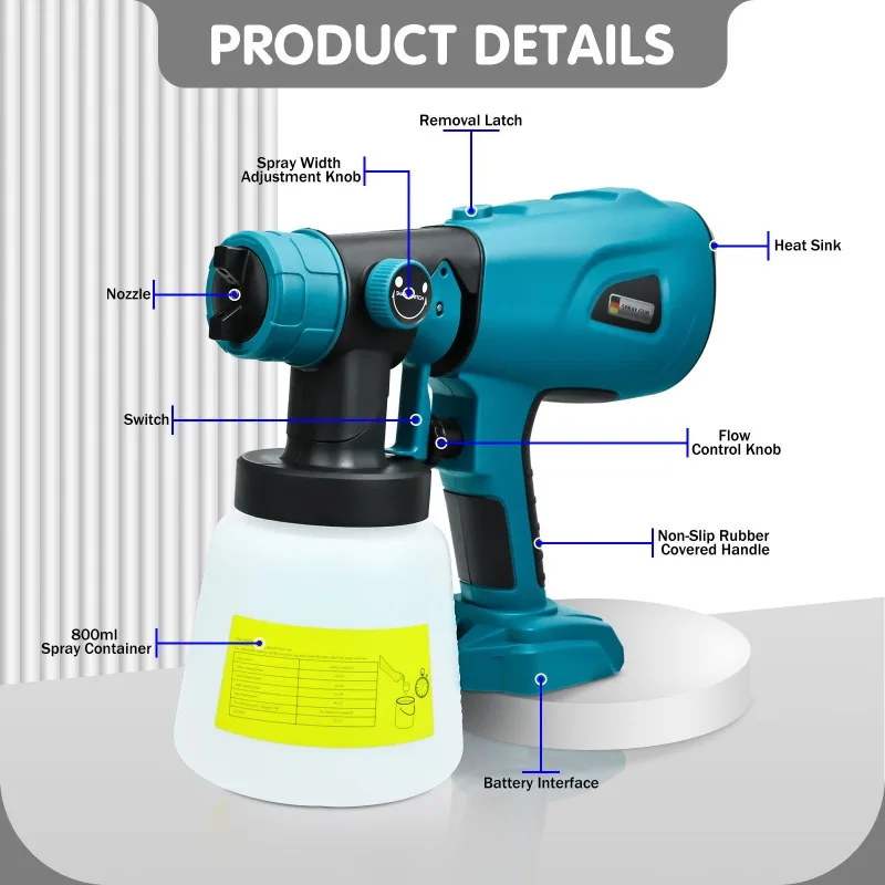 Accessoires pour outils électriques Pulvérisateur de peinture portatif 1000ML Pistolet de pulvérisation de peinture sans fil pour piles Bosch 18V pour utilisation intérieure et extérieure