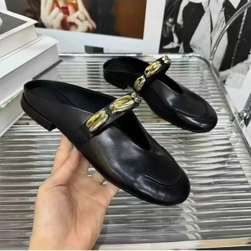 

Women's Shoes New Elegant Metal Buckle Slippers Fashion Slippers for Women Cool Flats Summer Trend Casual Shoes Zapatos De Mujer