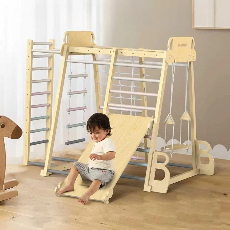 

Wooden Climbing Frame Indoor Playground Fitness Climbing Rock Climbing with Swing Slide Combination Set