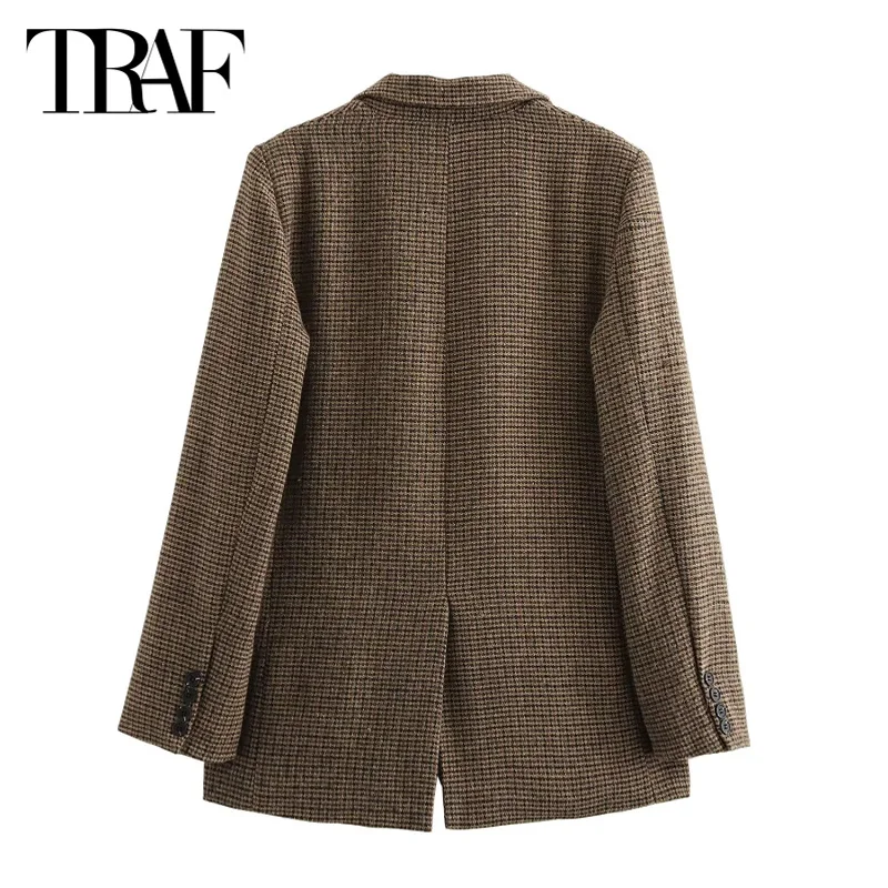 TRAF Large Size Blazer 2024 Women's Warm Winter Jacket Coat Autumn Demi-Season Striped Oversized Long Sleeve New In Outerwears