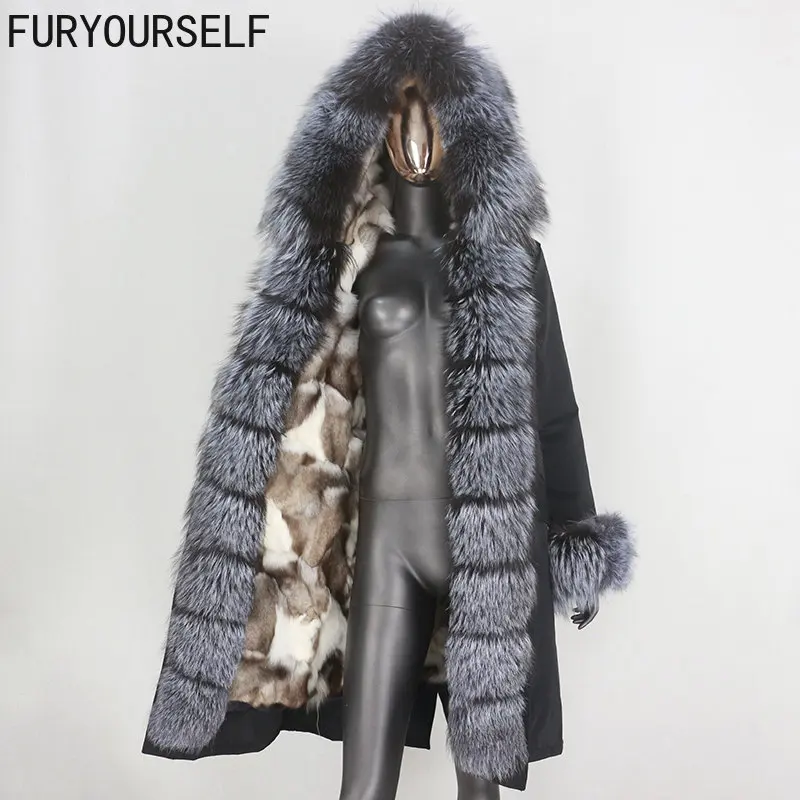 

FURYOURSELF 2022 X-long Waterproof Parka Real Fur Coat Winter Jacket Women Natural Fox Fur Hood Thick Warm Detachable Outerwear