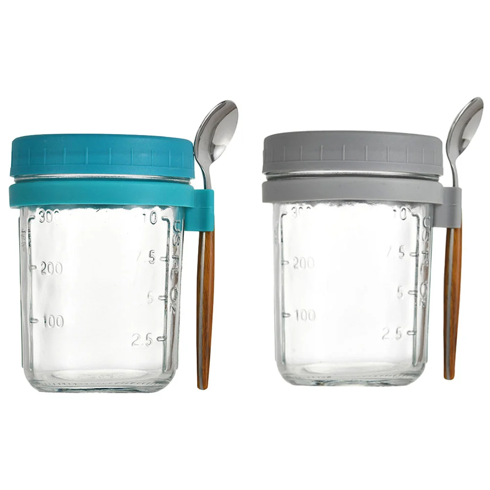 

Mason Jar Glasses Overnight Oats Cups Breakfast Salad Jars Yogurt with Spoon and Lid for Cover Spoons Food Containers