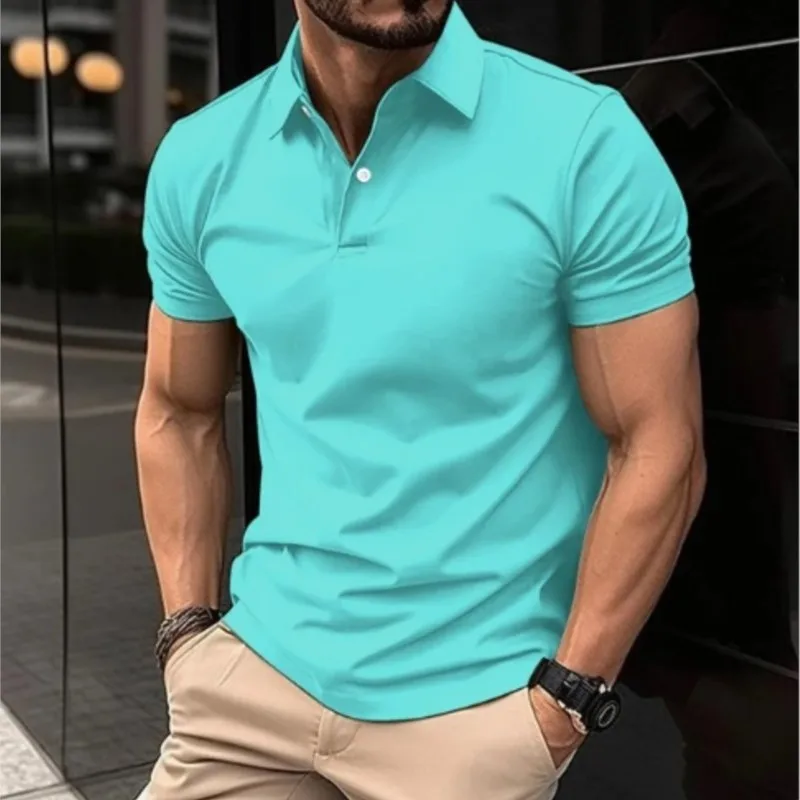 2024 New Men\'s Summer Casual Solid Color Button Short Sleeved T-shirt Polo Shirt With Purple Loose Collar Daily Versatile Shirt