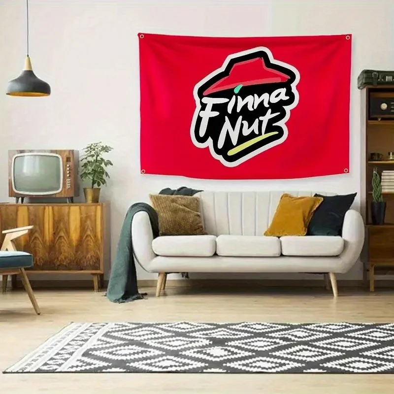 Bandera de Pizza Fi'NNA NUT con Fondo Rojo Brillante y Texto Blanco, Ideal para Dormitorios Universitarios, Cuartos de Hombre y Decoración al Aire Libre