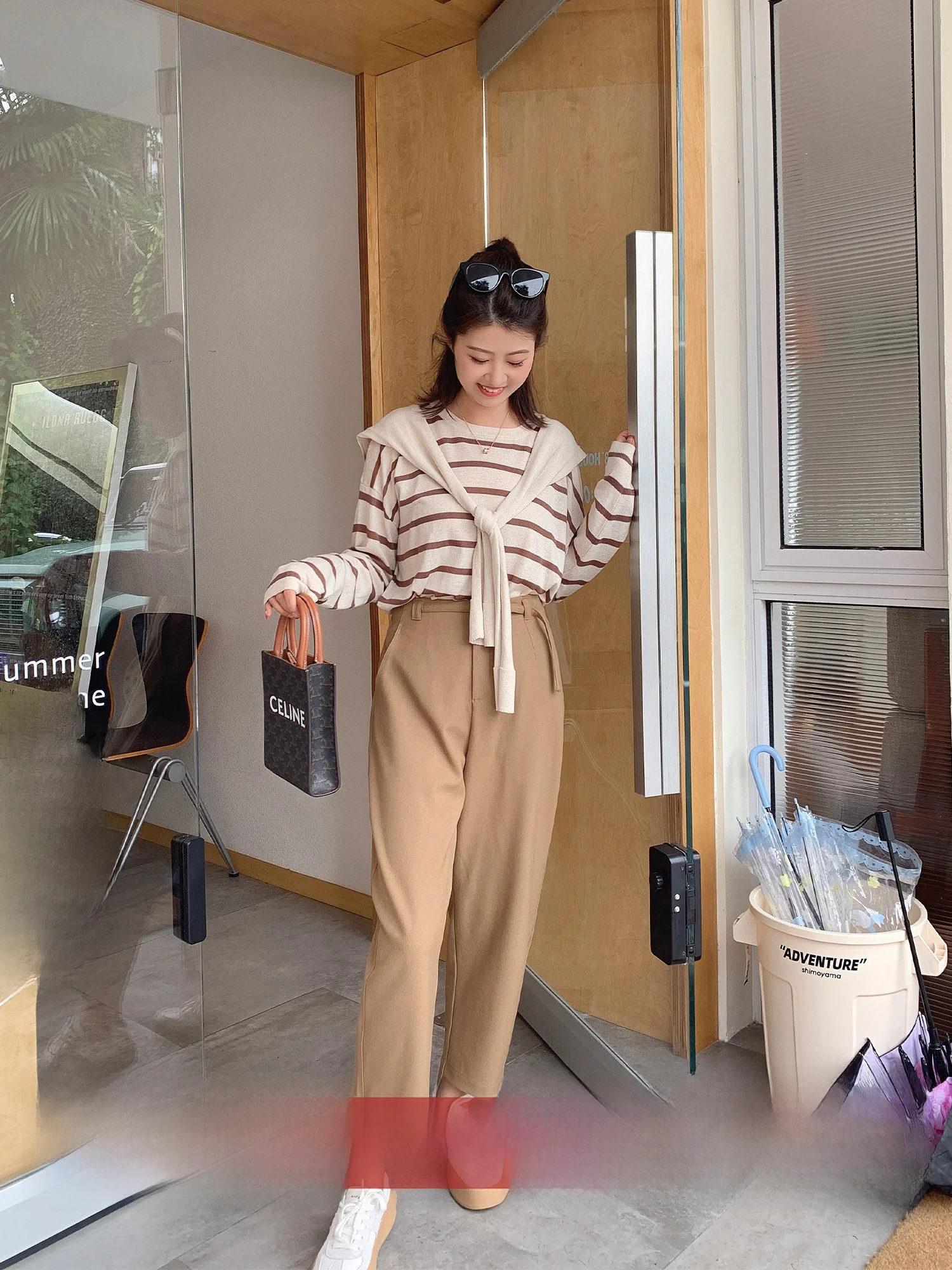

High Waist Slimming 3 Color Commute Style Loose Drape Casual Suit Pants 613 6 Designs Polyester Fiber Long Trousers
