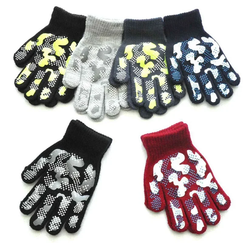 Warm Children's Winter Warm Knitted Gloves Kid Gloves Boy Girl Outdoor Sports Non-slip Camouflage Offset Gloves