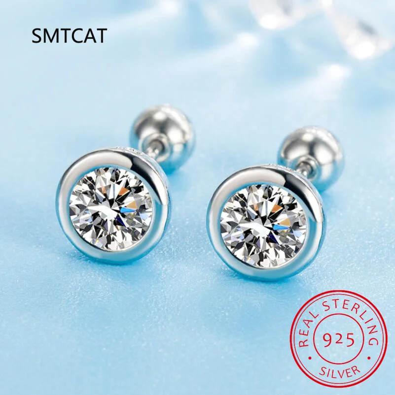 6mm D Color 2.0 Carat 100% Moissanite Stud Earrings for Women Screw Thread Ear Studs 925 Silver Diamond Jewelry