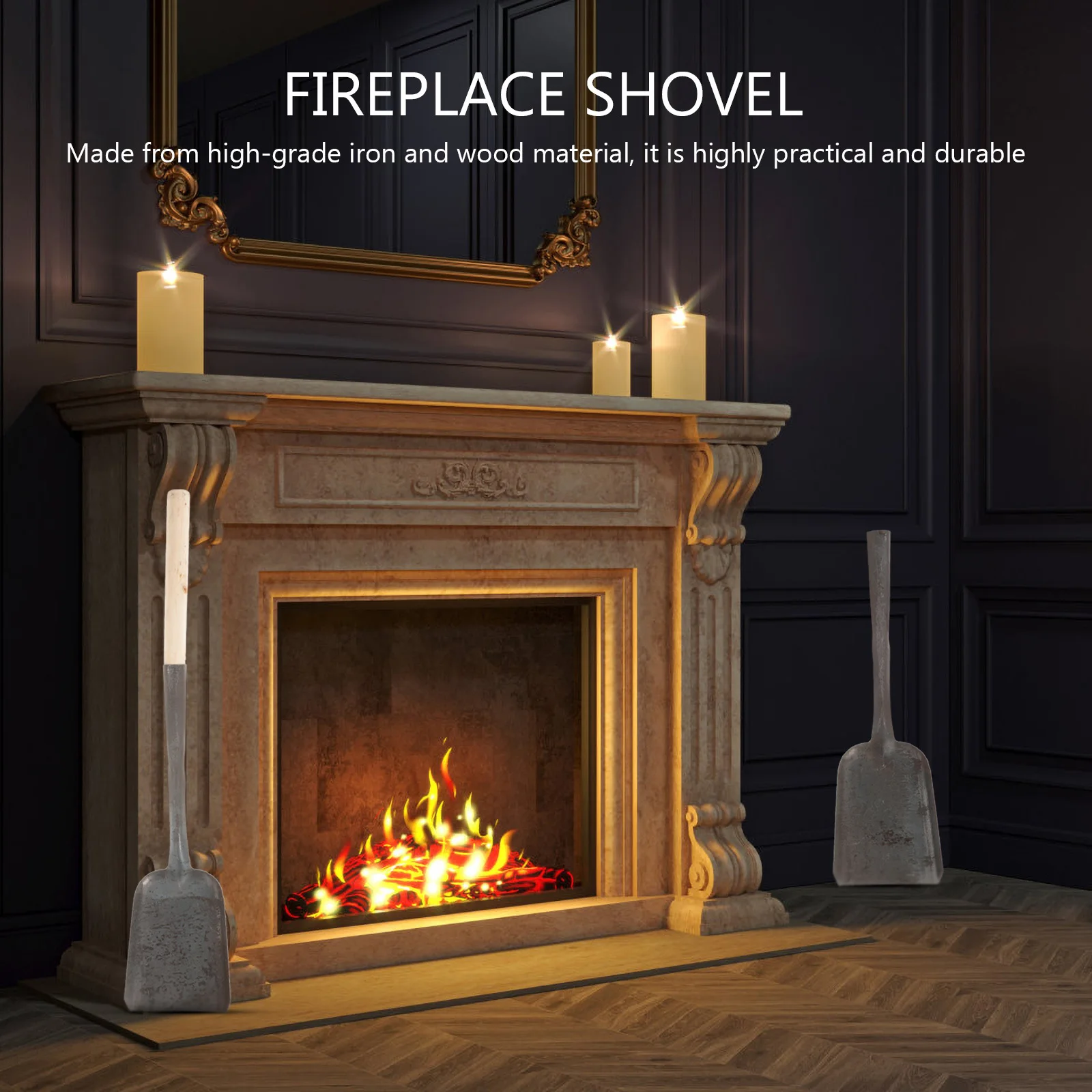 2Pcs Household Ash Shovel Iron Wood Handle Fireplace Coal Scoop Lightweight Practical Cleaning Tool Fireplace Shovel