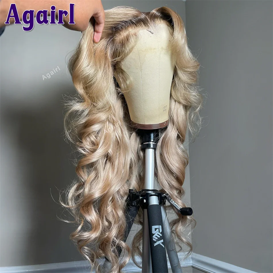 200% Ombre Biondo Cenere 13X6 HD Veletta Frontale Dell'onda Del Corpo Parrucca Dei Capelli Umani Prepizzicati Glueless 6X4 5X5 Parrucca di Chiusura Del Merletto per le Donne Nere