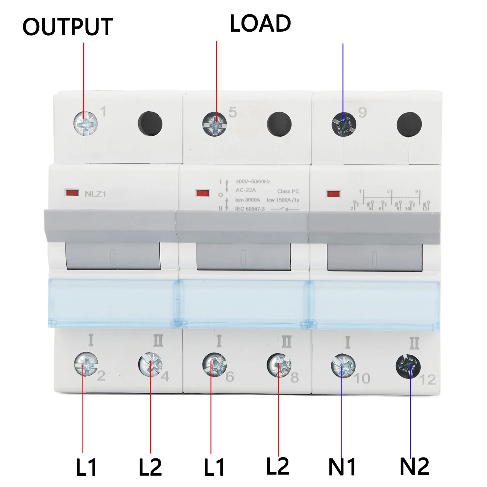 Manual Transfer Switch 400VAC Dual Power Manual Transfer Switch 35mm DIN Rail Mount Single Side Interlock Circuit Breaker 3P MTS