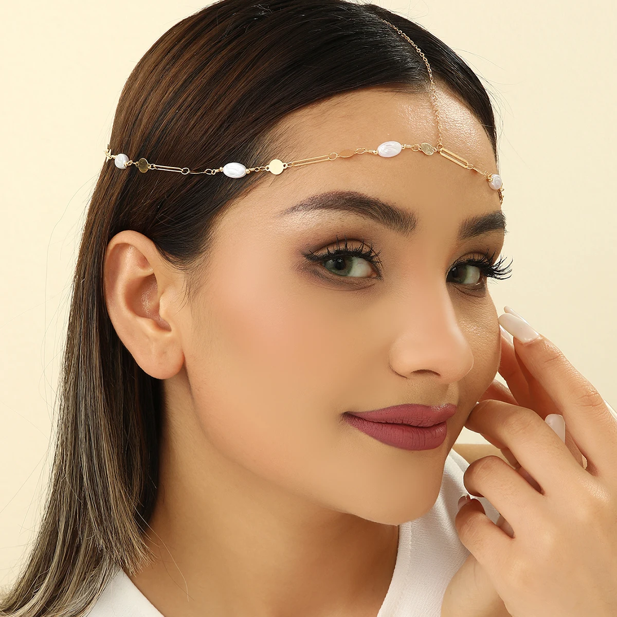 Kinitial Bride Geometric Headband Headpiece Boho Ethnic Forehead Head Chains Wedding Hair Jewelry Accessories