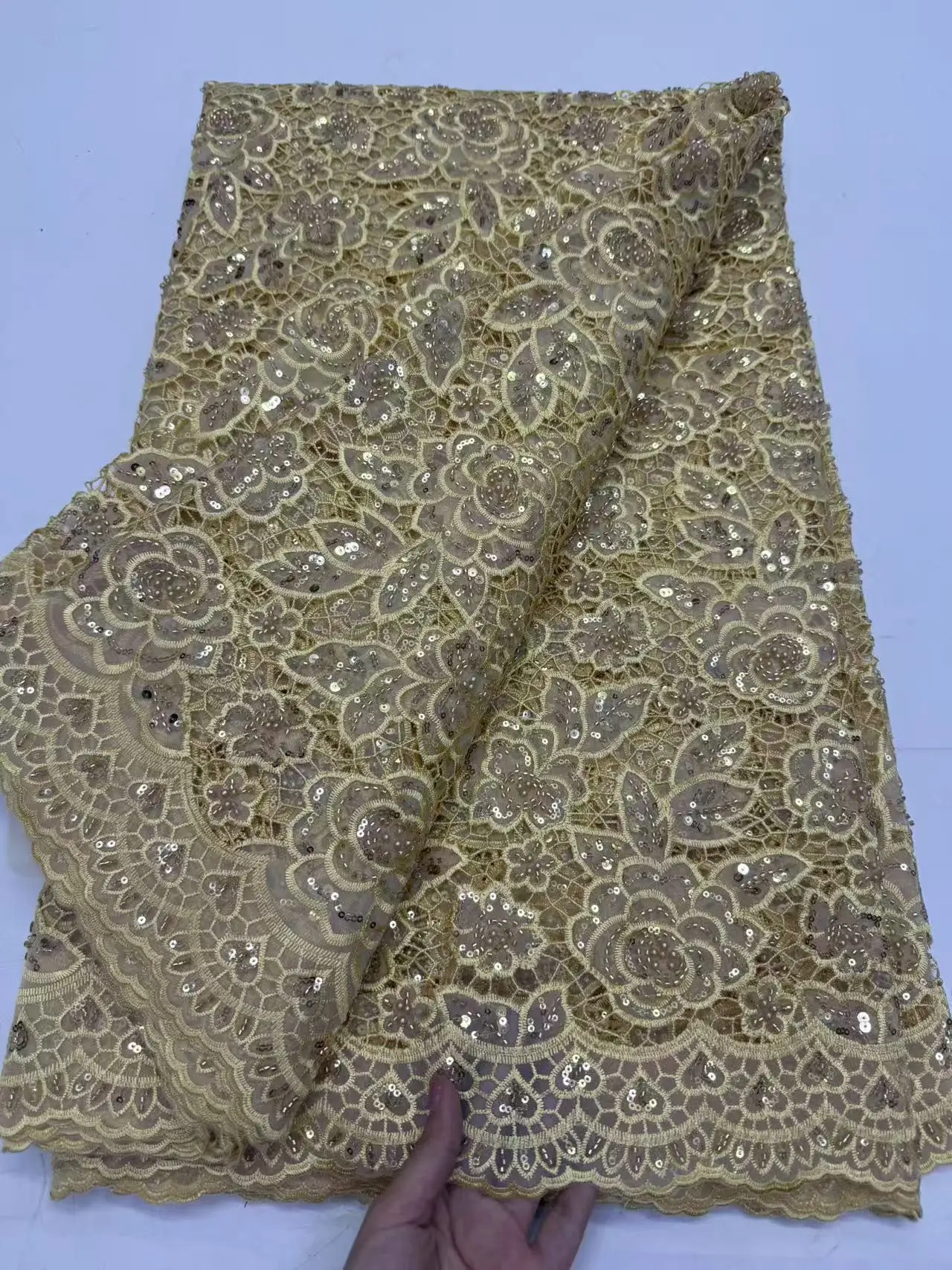 

2025 African Nigerian High-Quality Embroidery Mesh Lace Fabric French Tulle Sequins for Wedding Party Dresses jy457 5 Yards