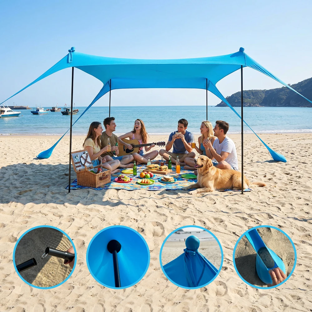 Carpa de Playa para Acampar, Protección Solar UPF50+, Carpa Familiar para la Orilla del Mar, Resistente al Viento, Toldo de Playa Todo en Uno para Acampar, Hacer Picnic y Pescar