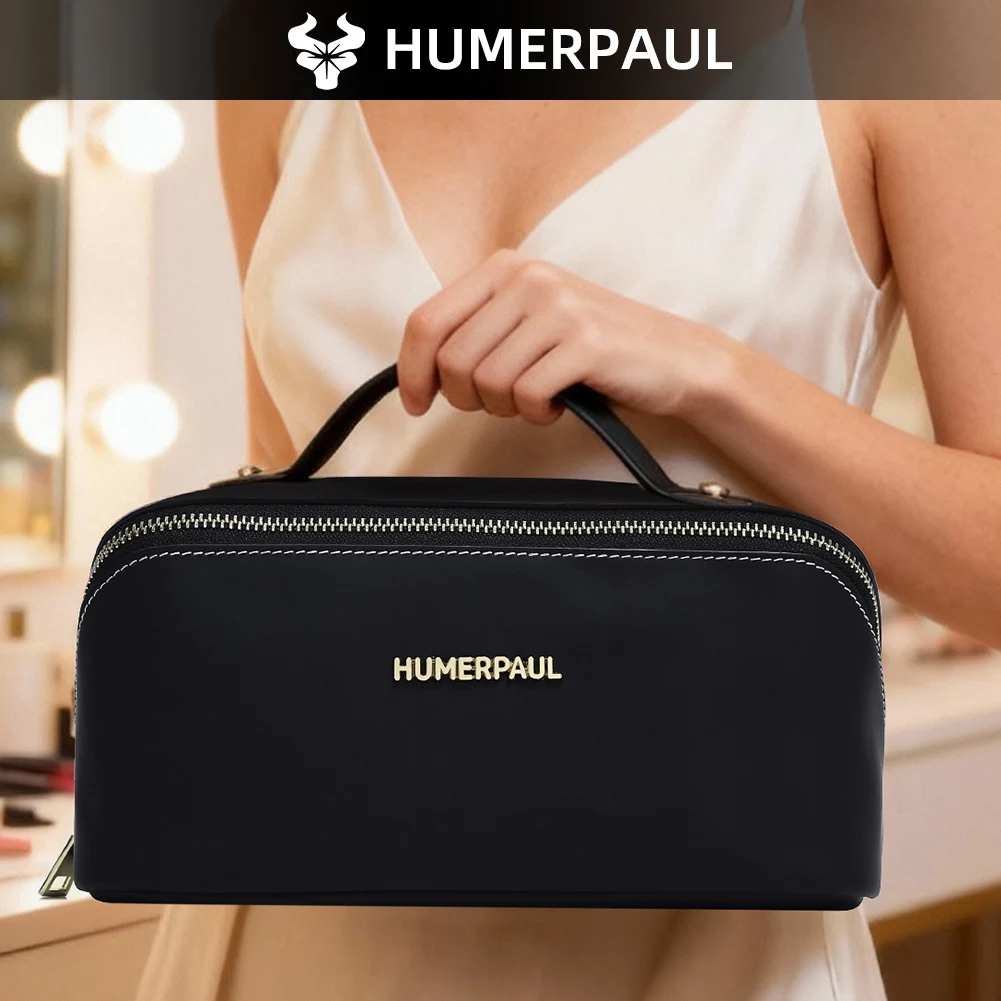 HUMERPAUL Women Full Grain Leather Makeup Bag Portable Travel Cosmetic Organizer with Top Handle Large Capacity Toiletry Bag - view 6