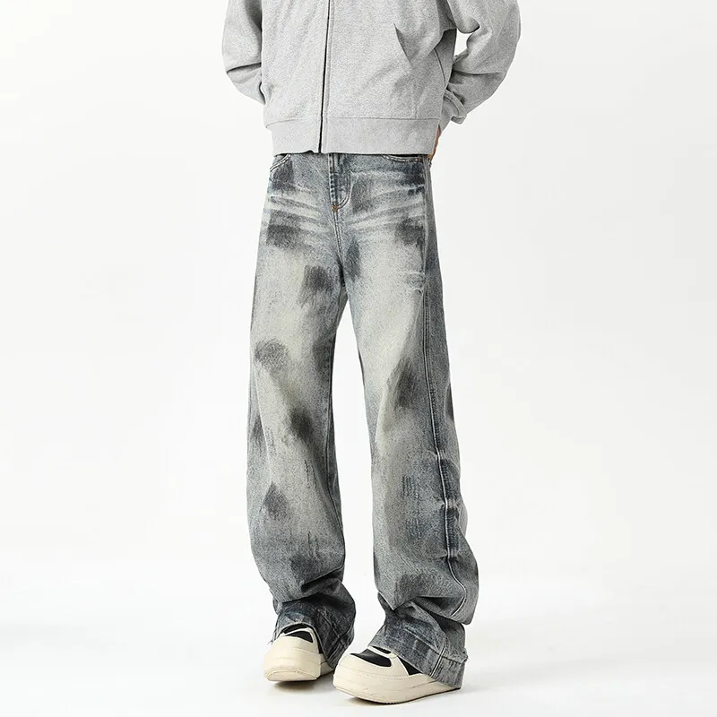 

Осенние джинсы, мужские новые джинсовые брюки, джинсы, новая мода, высококачественные потертые мужские джинсы, свободные широкие брюки, прямые