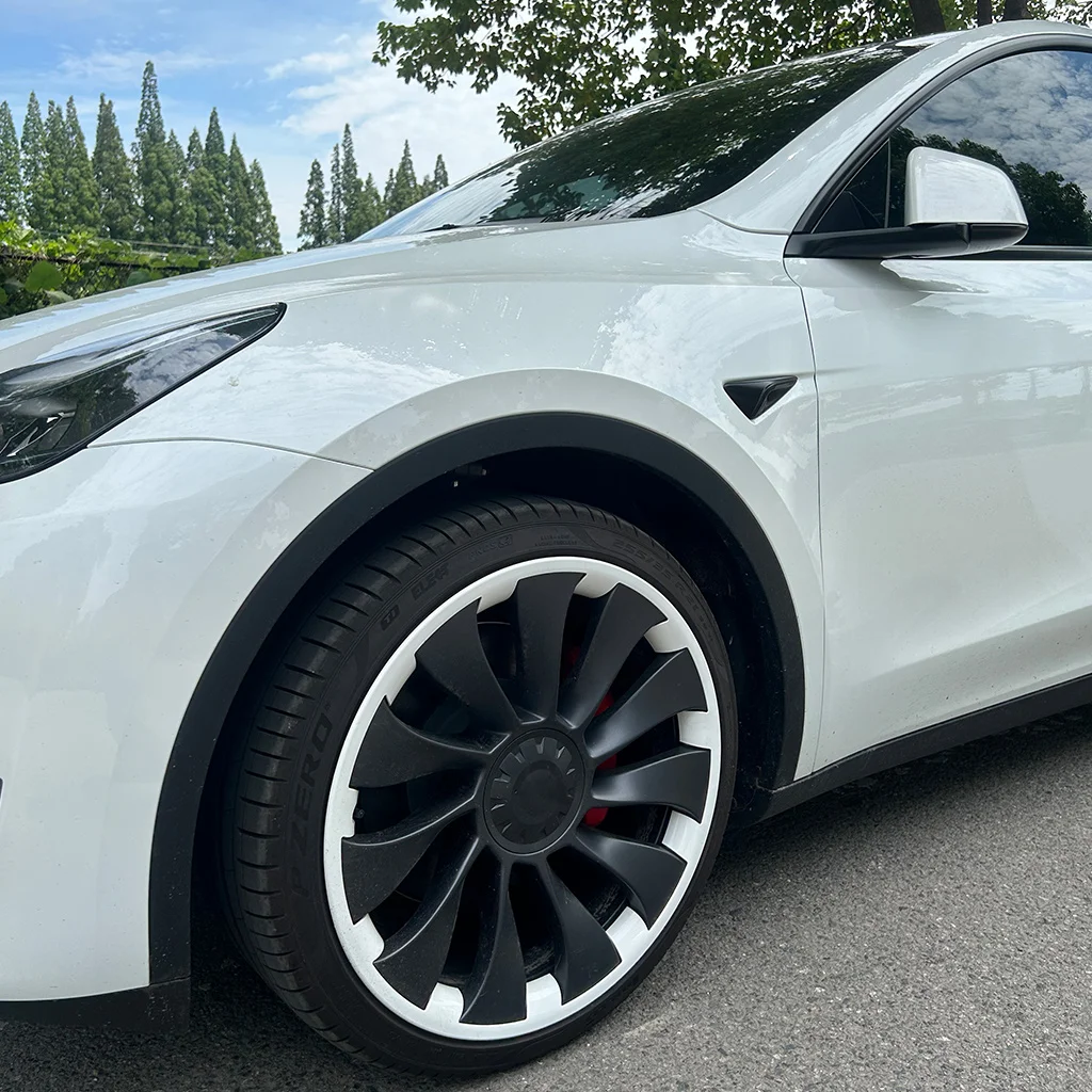 4 pcs Hub cap protective edge cover, steel rim cover for tires, border and hub cover suitable for Tesla Model Y 21-inch