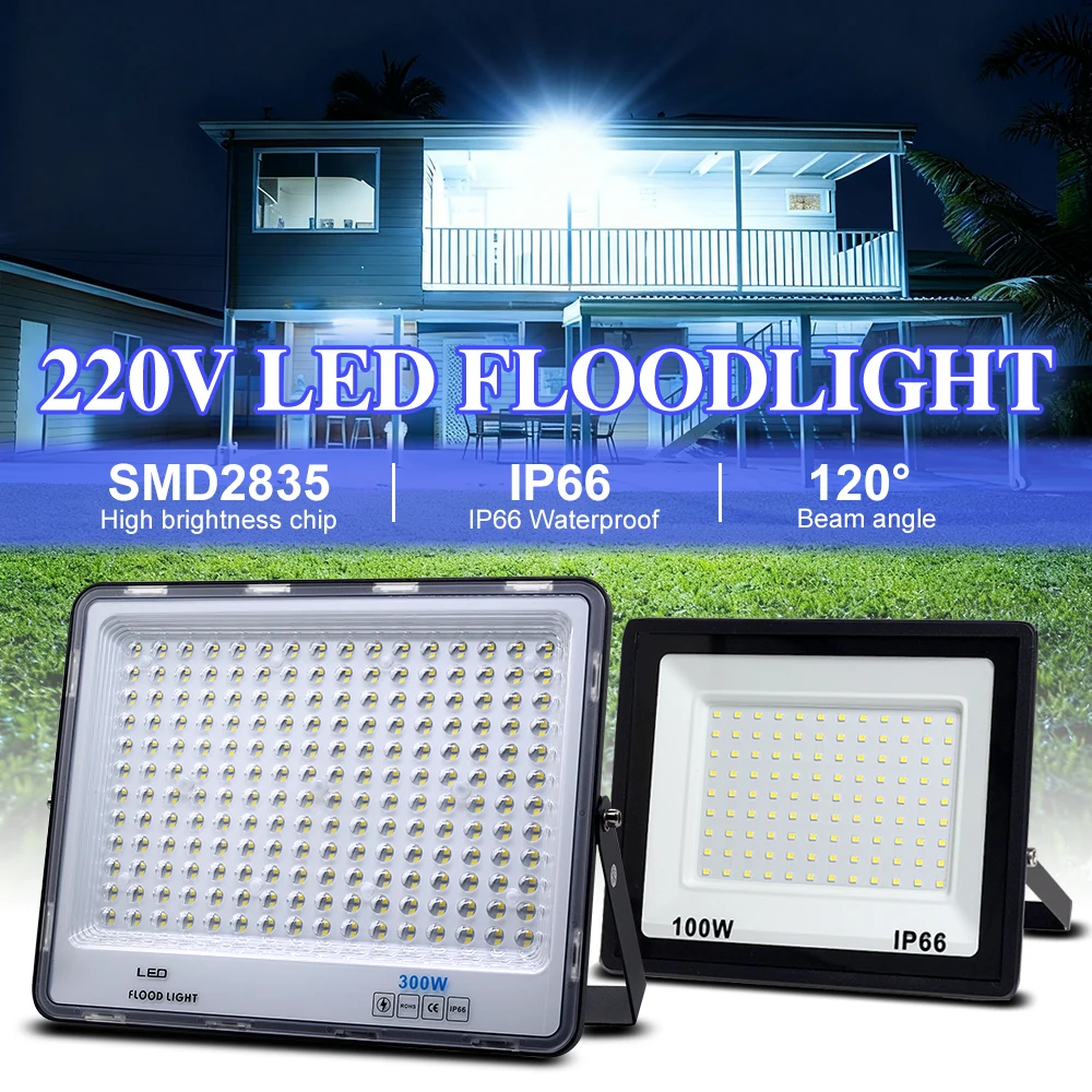 LED-Flutlicht 50W 100W 200W 300W IP66 Wasserdicht 220V 6500K Kaltweiß Außenstrahler Wandfluter Garten Straßenlampe