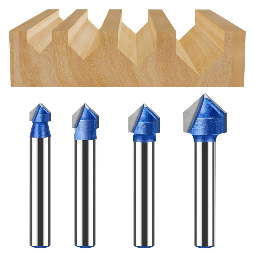 6mm 1/4in Shank 90 Degree V Type Slotting Cutter Router Bit CNC Solid Carbide Woodworking Milling Cutter Carving Grooving Tools