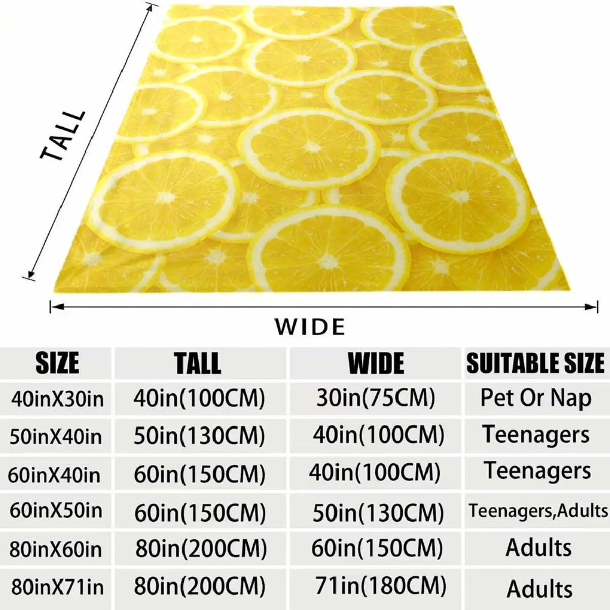 Fruit Lemon Art Throw Blanket, Vivid Yellow Citrus Slice Pattern Soft Flannel Blanket for Sofa Bedroom Camping Room Decoration