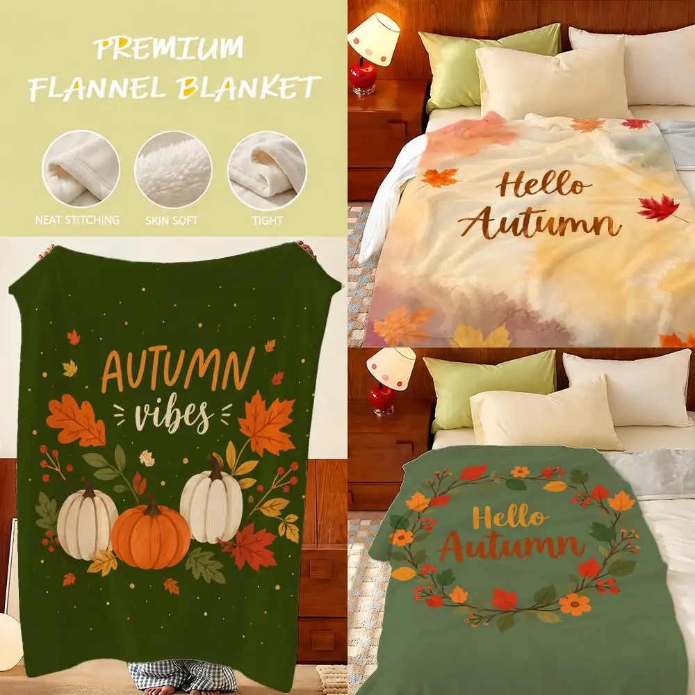 Fall Wreath  Throw Plush Flannel Throw Blanket, Sofa Bed Travel Picnic Home Textile Decor