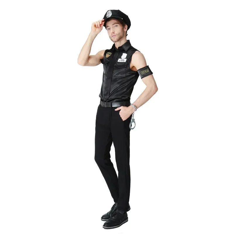 Costume de Policier Noir Sexy pour Homme, Uniforme de Police