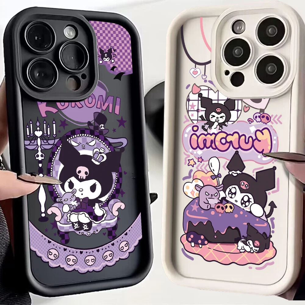 Sanrio Kuromi Phone Case for Huawei P20 P30 P40 P50 Mate 20 30 40 Pro Nova 7 9 10 SE Soft TPU Back Cover With Hand Strap