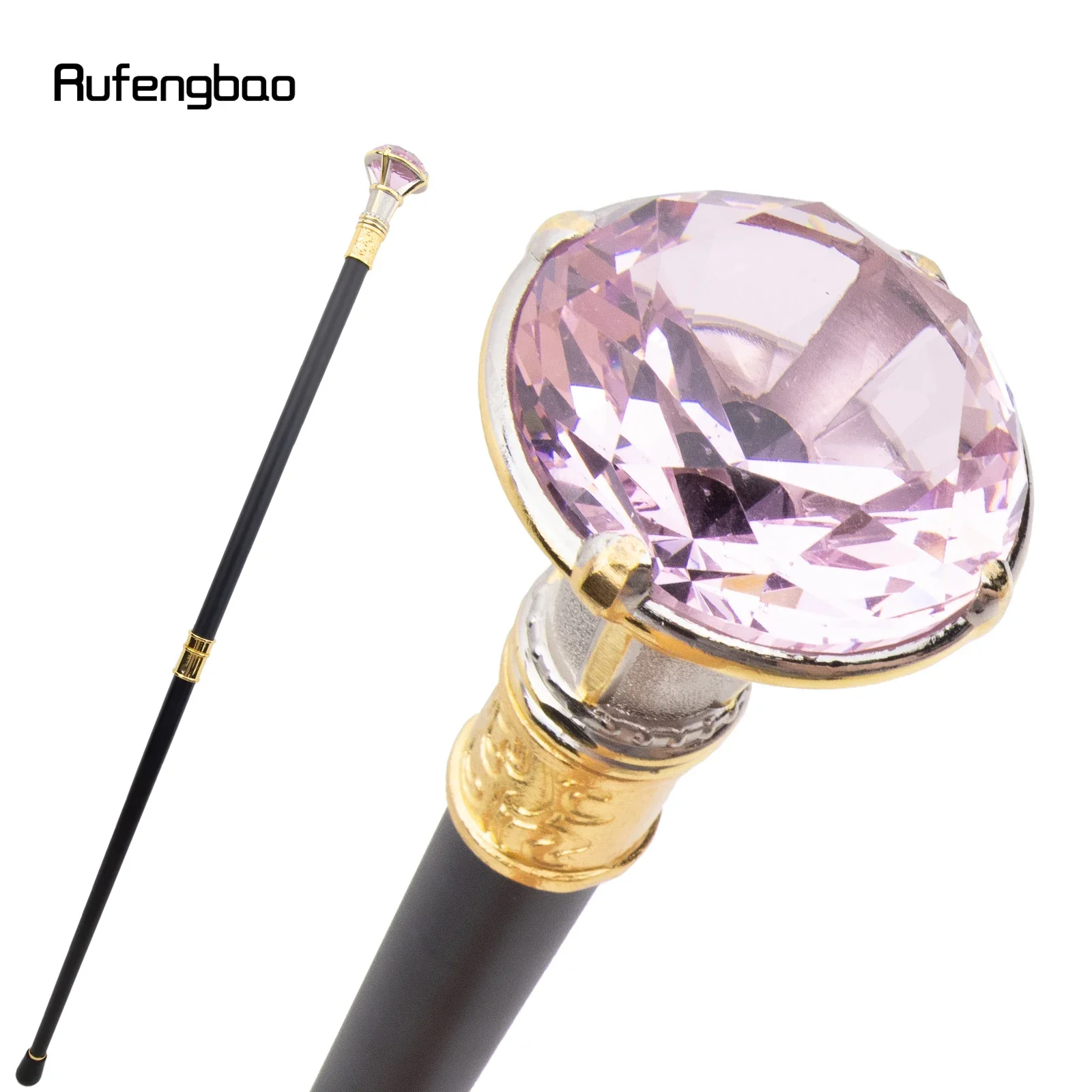 Pink Diamond Type Golden White Walking Cane Fashion Decorative Walking Stick Gentleman Elegant Cosplay Cane Knob Crosier 90cm