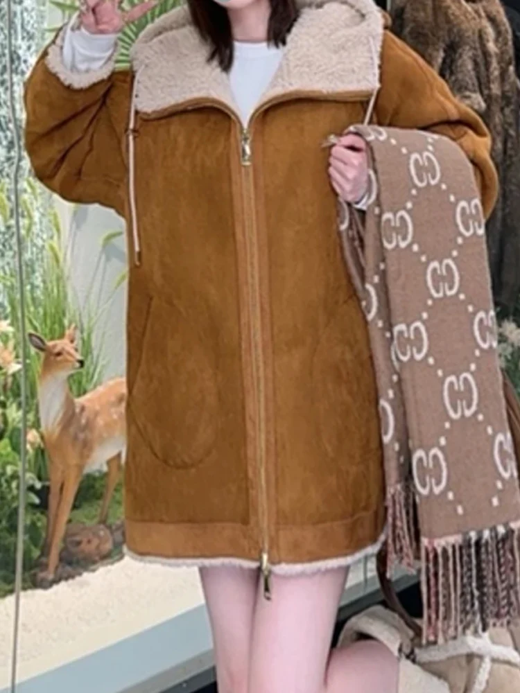 

Женское модное пальто из овечьей шерсти с длинными рукавами, цветное, с высокой талией, на молнии, повседневное, зимняя верхняя одежда, элегантный женский топ