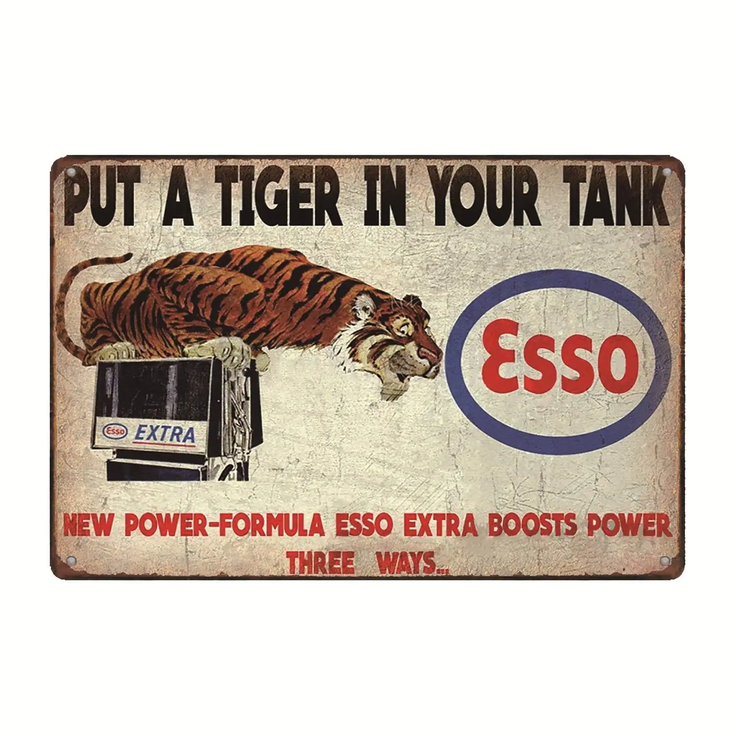 Esso Put a Tiger in Your Tank, Vintage Look Metal Wall Decor Garage Sign 12