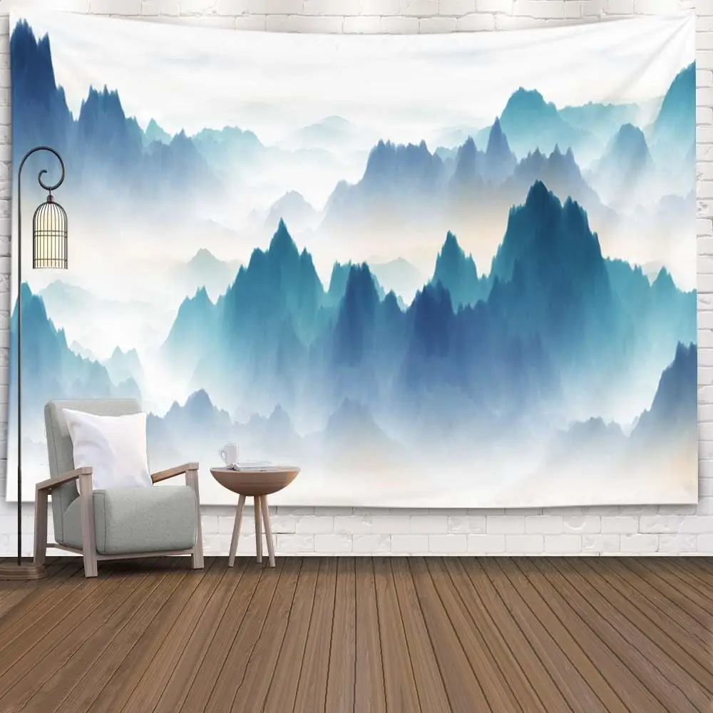Misty Mountain Tapestry Foggy Landscape Wall Art Serene Nature Scene for Family Living Room Bedroom Decor
