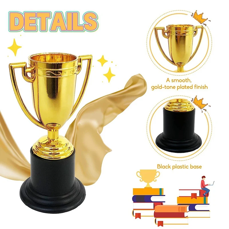 24 Pack Plastic Gold Award Trophy Cups For Party Favors,Rewards,Sports,Competitions